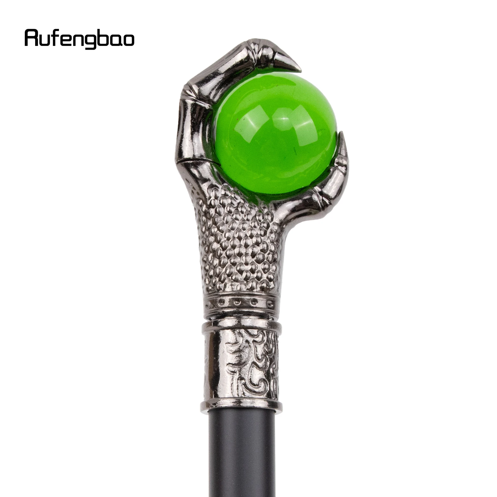 Dragon Claw Grasp Green Glass Ball Single Joint Silver Walking Stick with Hidden Plate Self Defense Cane Cosplay Crosier 93cm