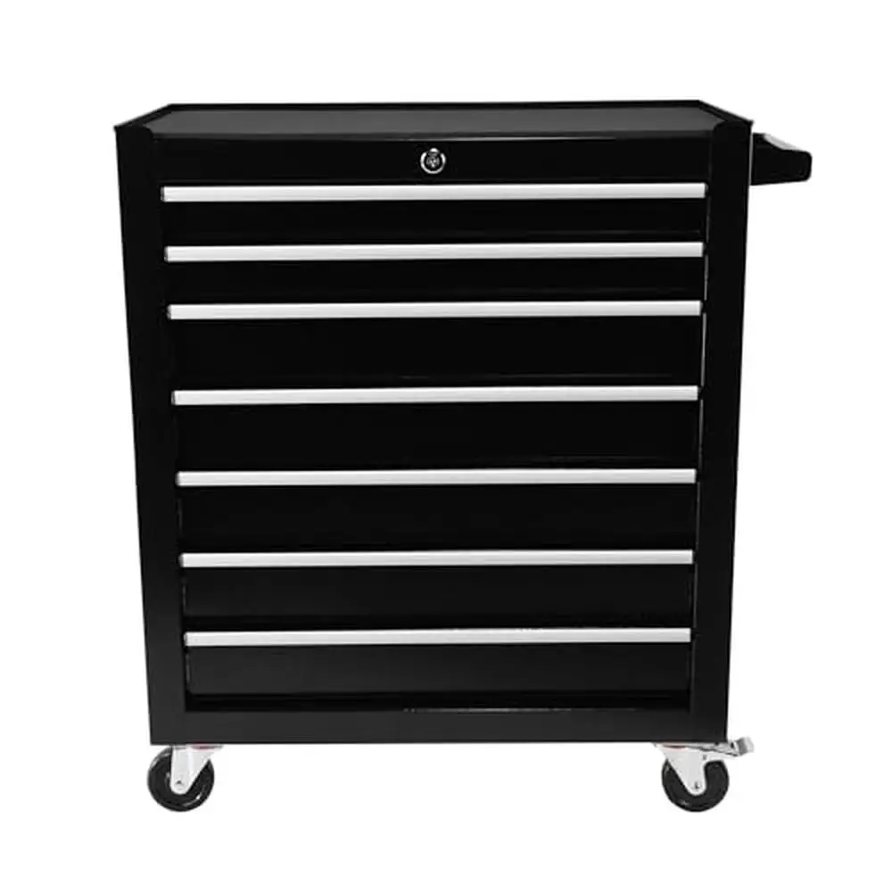 

7-Drawer Rolling Tool Cabinet Cart Adjustable Shelf Organizer with Wheels Garage Workshop Storage Box Steel Countertop Black