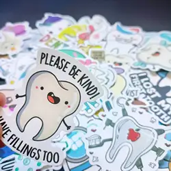 53Pcs Cute Dental Tooth Shaped Stickers Dentist Store Toothbrush Cartoon Teeth Sticker Wallstickers Decoration Dentistry Gifts