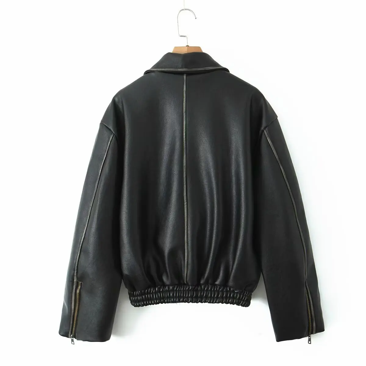 Maxdutti Jaket Kulit Vintage Minimalis Prancis untuk Wanita Musim Gugur Musim Dingin Jaket Kulit Model Boyfriend Wanita