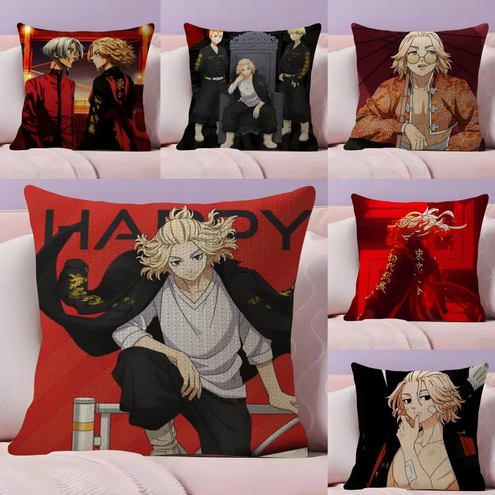 

Anime T-Tokyo Revengers Cushion Cover Natural Linen Pillow Case Double-Sided Print Decorative Sofa Pillowcase Home Decor Gift