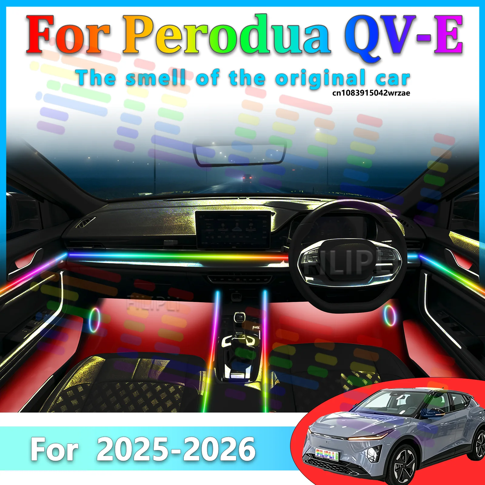 

For Perodua QV-E 2025 2026 64 Colors RGB LED Ambient Light Strip Bluetooth App Control Breathing Streamer Car Decor Lamp