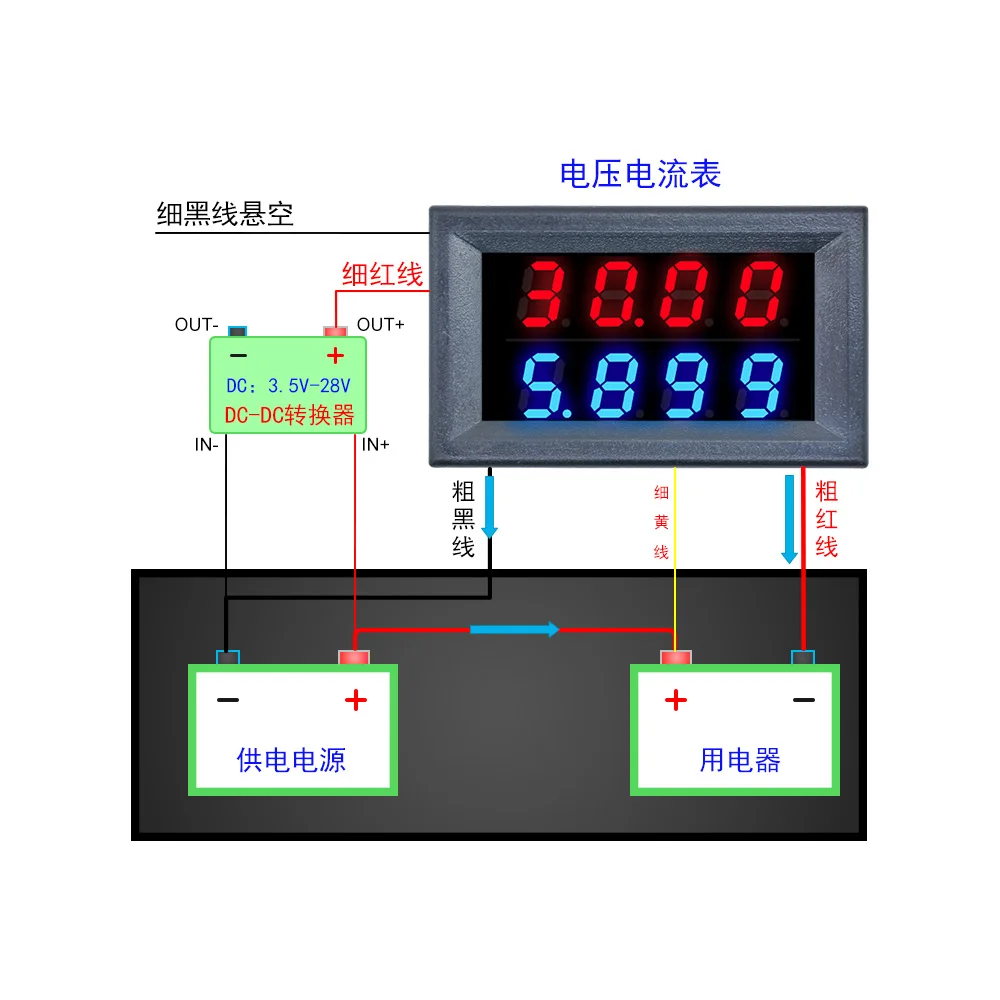 DC 100V 200V 500V 10A Digital Voltmeter Ammeter Blue Red 0-500V Voltage Meter Auto Car Mobile Power Voltage Tester Detector