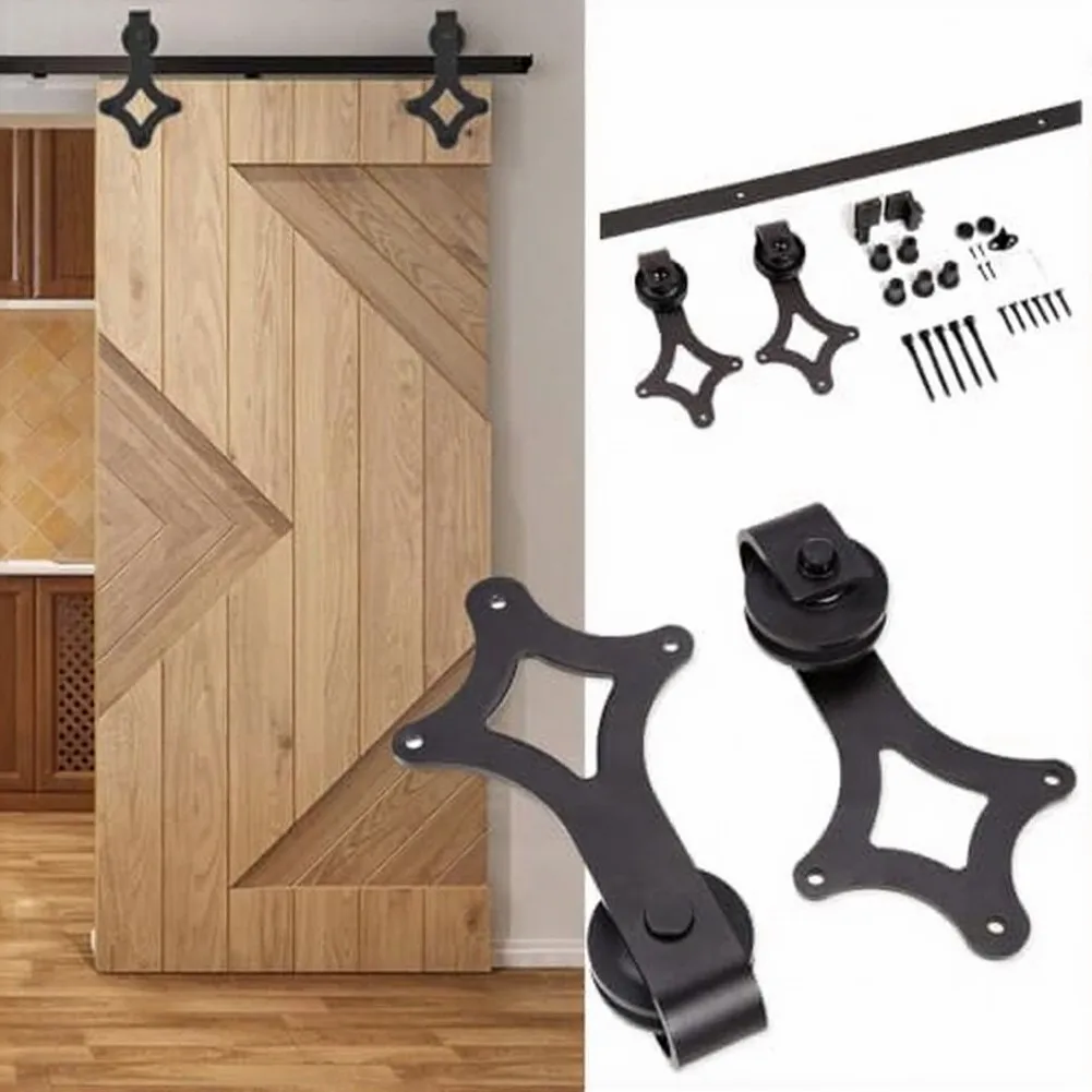 Sliding Door Hardware Diamond Shaped Hanger 2 Rollers For Interior Sliding Door Steel Black Sliding Door Fitting