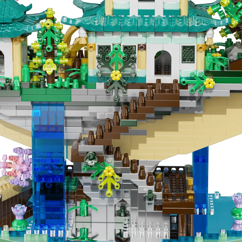 OUZEY 4288+PCS Magical Moon Palace Building Blocks, Light Up Toad Palace & Flower Waterfall, Romantic Chinese Model Display Gift