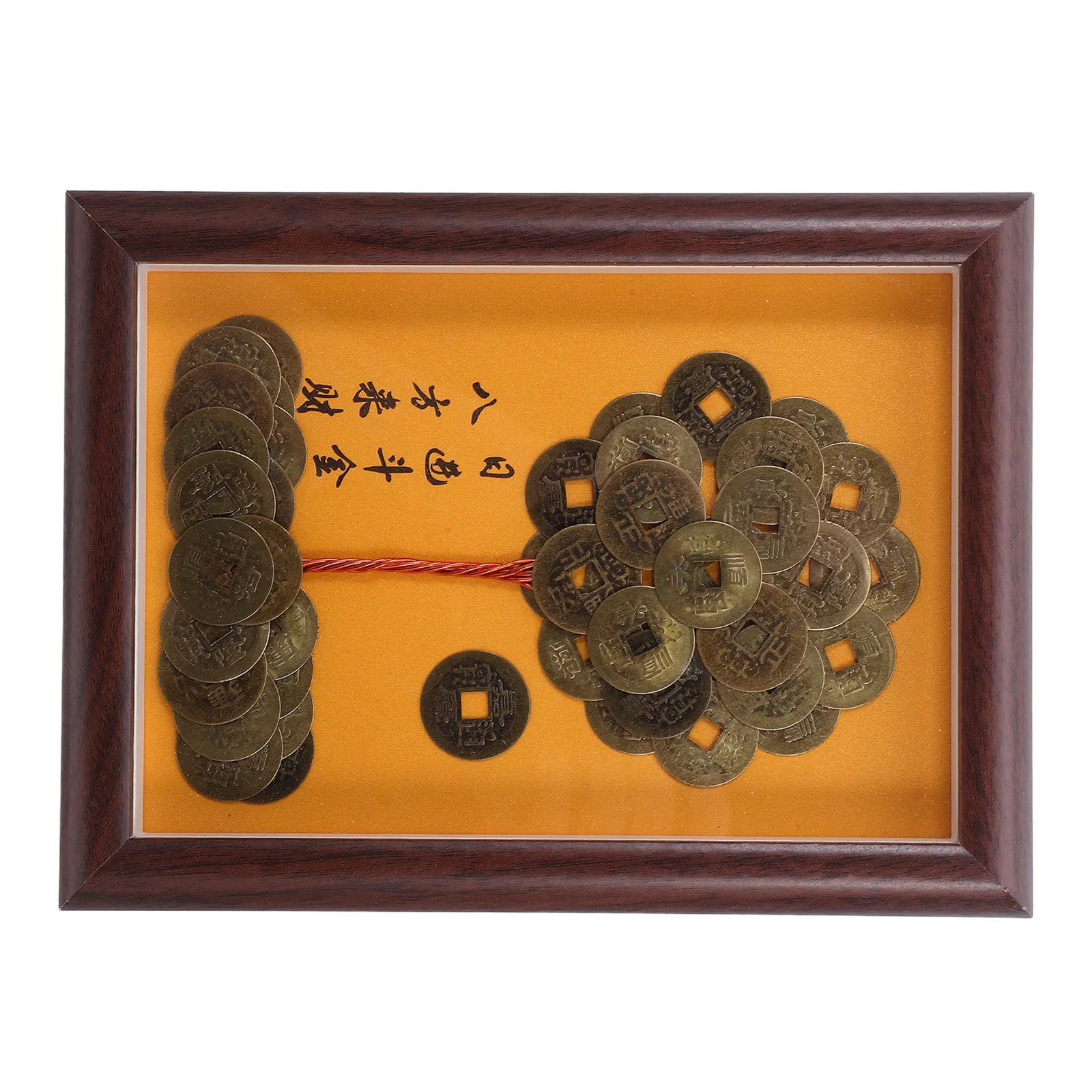 Feng Shui Money Tree Decor Five Emperor Coins Bonsai Sculpture Picture Frame Prosperity Money Tree Desktop Ornament Wealth