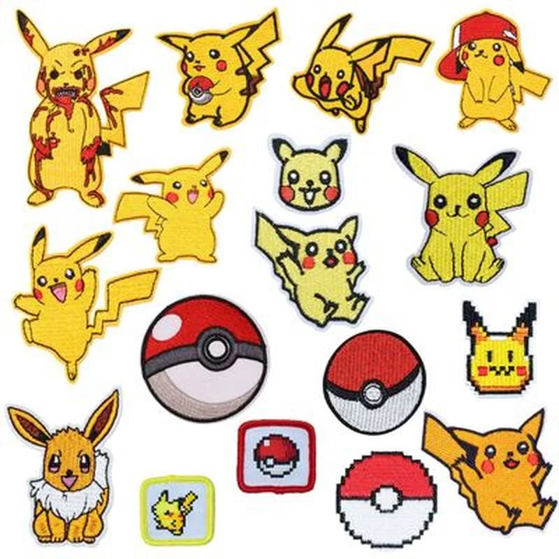 Pokemon Pikachu Patch Embroidered Patches for Clothing Cute Anime Iron on Patches Stripe on Clothes Applique Jacket Jeans Patch