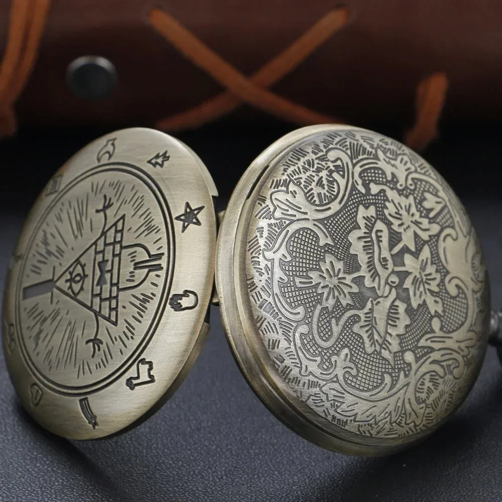 غامض غريب مثلث العين تسجيل كوارتز ساعة الجيب خمر Steampunk فوب سلسلة قلادة الخصر قلادة الرجال والنساء هدية