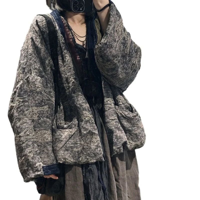 

Новая осенне-зимняя ретро-художественная шелковая льняная верхняя одежда, женская свободная куртка на шнуровке в стиле ретро, топ, оригинальный дизайн, подиумные куртки