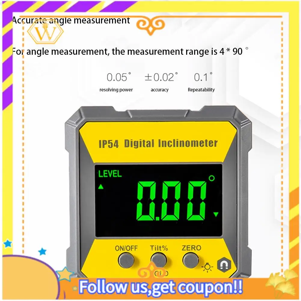 A01K-IP54 4X90 Degree Digital Inclinometer Angle Protractor Backlight Protractor Slope Meter Magnetic Electronic Goniometer