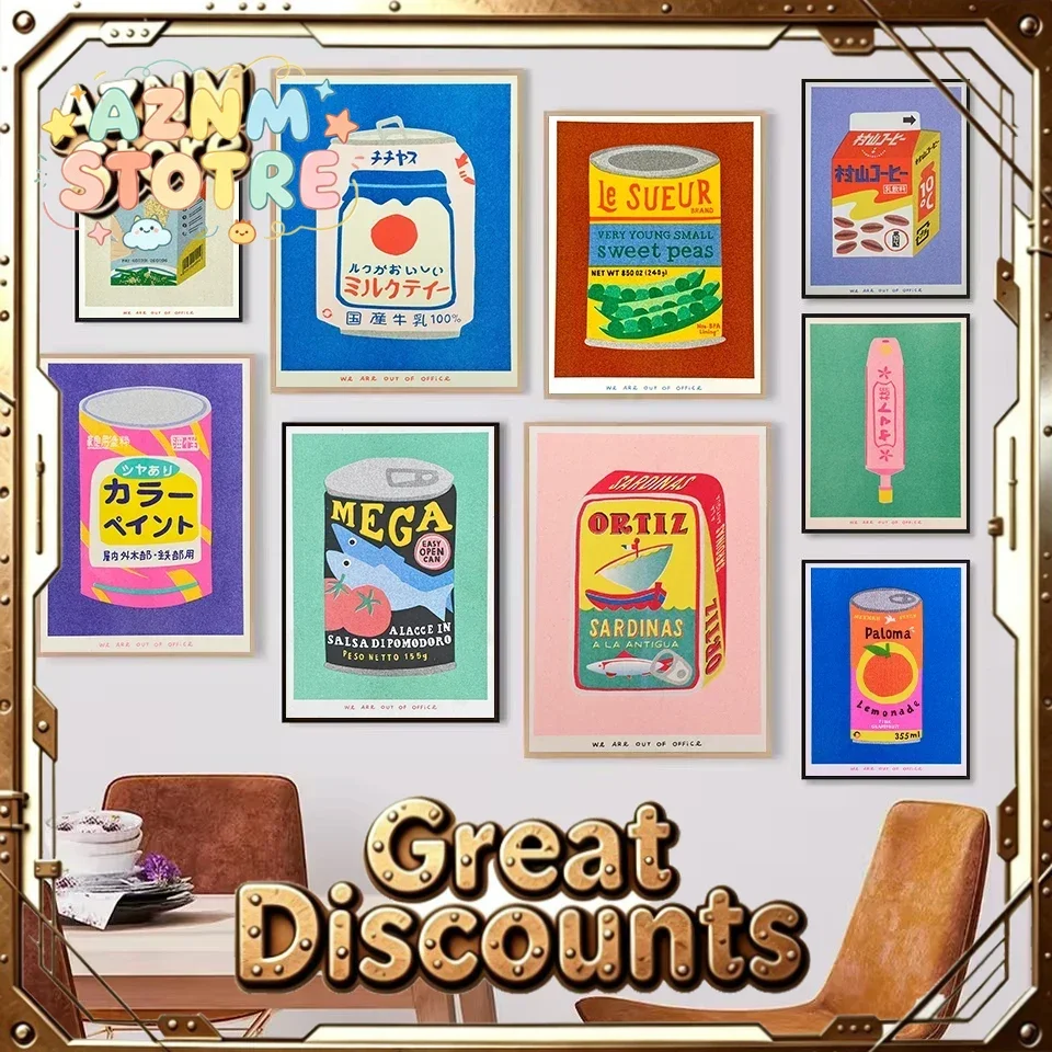 Retro Nostalgic Japanese Classic Drink Food Milk Sardine Ice Cream Minimalist Poster Canvas Painting Wall Pictures Home Decor