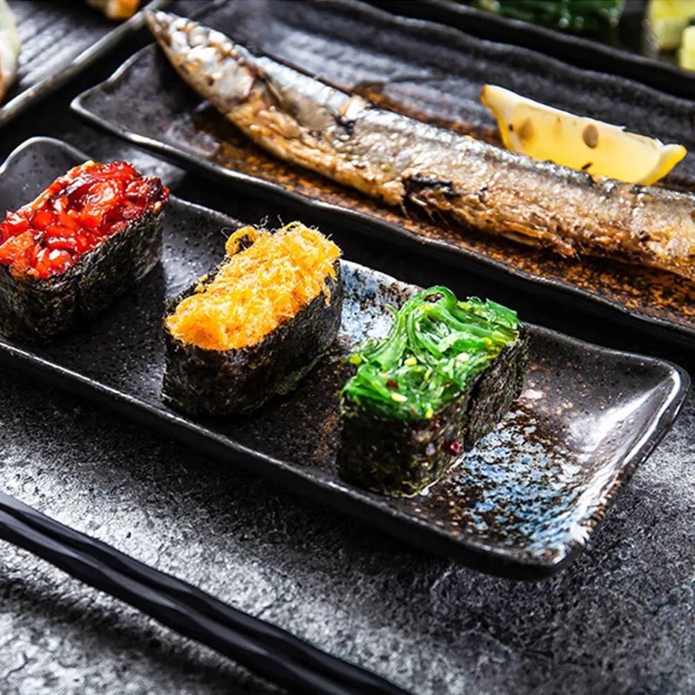 

1Pcs Premium Japanese Style Ceramic Rectangular Sushi Plate Long Serving Dish for Sashimi Saury Dessert Sauce Dipping Decorative