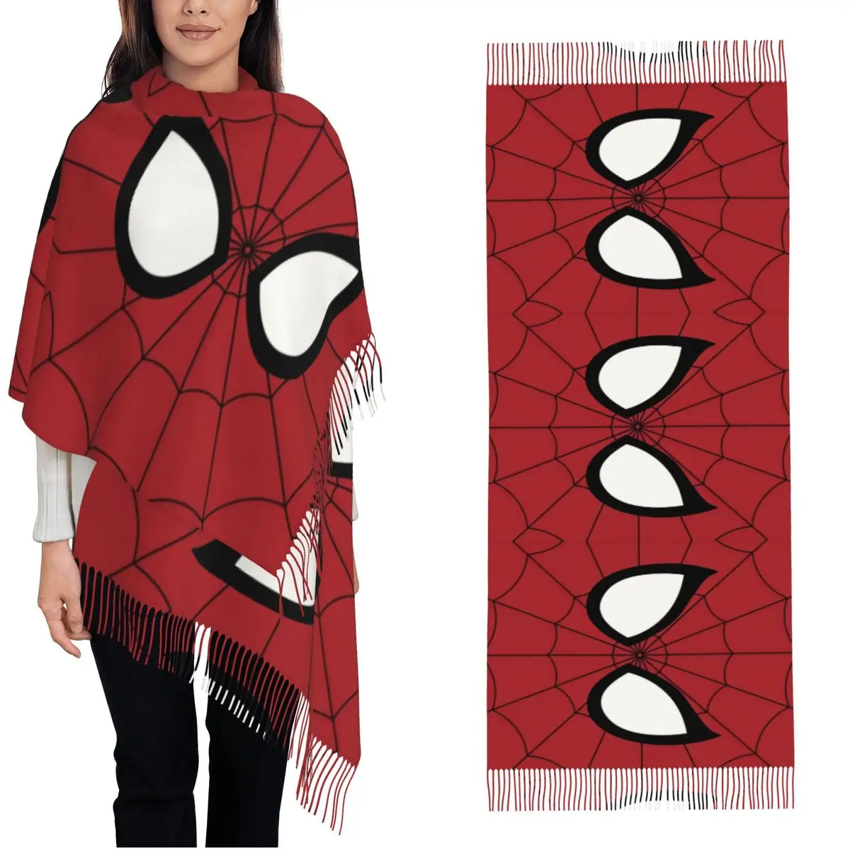 The Amazing Spider-Man Web Shawl Wraps Womens Winter Warm Large Long Scarf Cartoon Comic Neckerchief Shawl Scarves