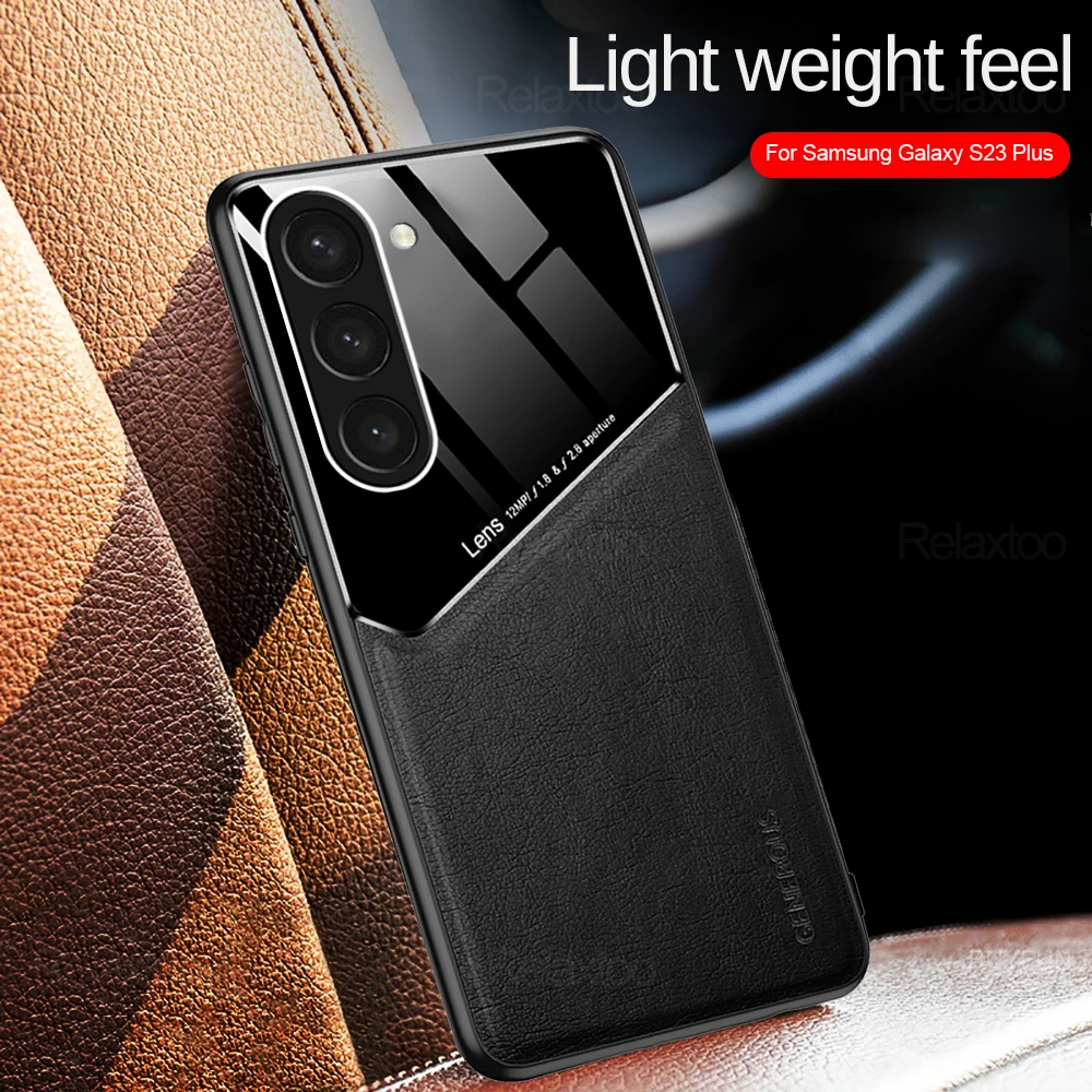 Sumsung S23FE case leather texture pc plexiglass car magnetic cover For Samsung Galaxy S23 FE S 23 23FE shockproof shell coques