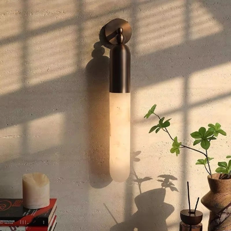 Modern American Retro Texture Real Marble Wall Lamp All Copper Home-applicant Led Lamps For Hallway Bathroom
