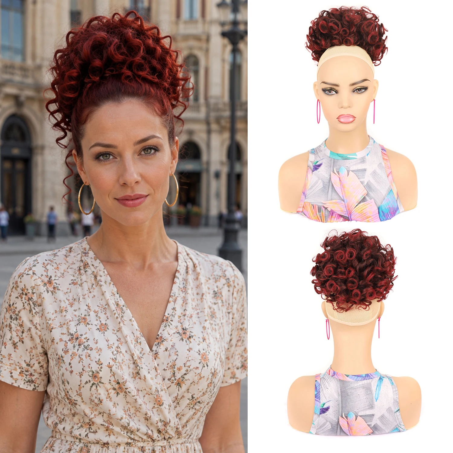 Elastic Drawstring Bun Large Short Hairpiece Messy Curly Bun Hair Piece Synthetic Hair Extensions Hair Bun for Women Daily Use