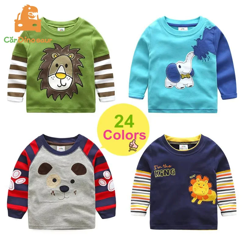 2025 Wiosna Jesień Dla 2-8 9 10 lat Dzieci Bawełniane paski Kolor Patchwork Cartoon Animal Baby Kids Boys Koszulki z długim rękawem