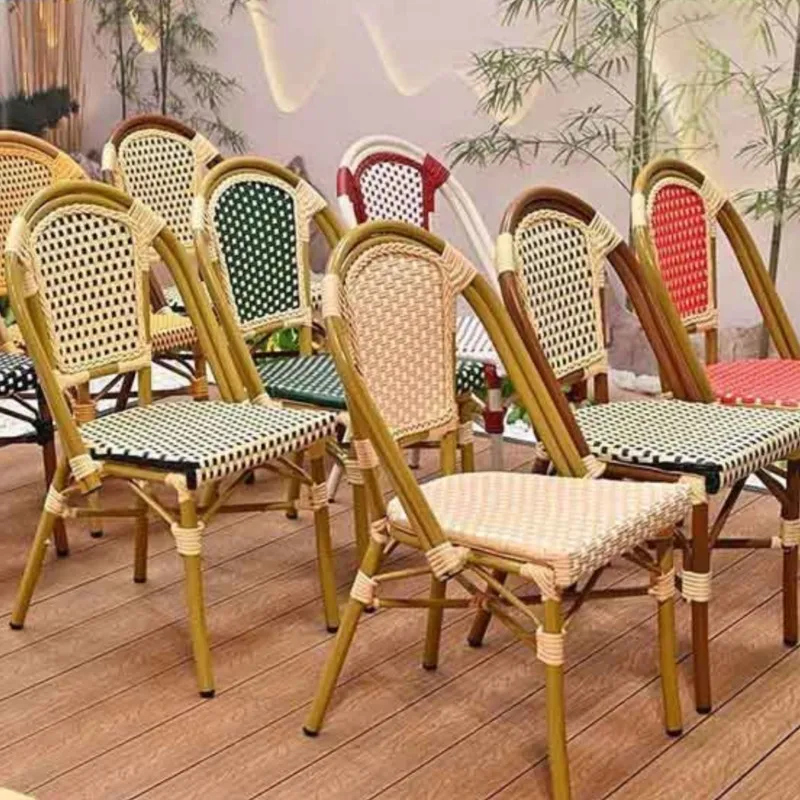 MOMO Retro Outdoor French Courtyard Cafe Homestay Balcony Rattan Table And Chair Nordic Western Food Tea Shop Pub Rattan Chair