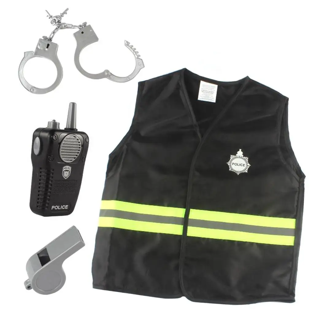 Children Police Officer Role Play Cosplay Educational Simulation Vest Boys Girls Halloween Costume Set