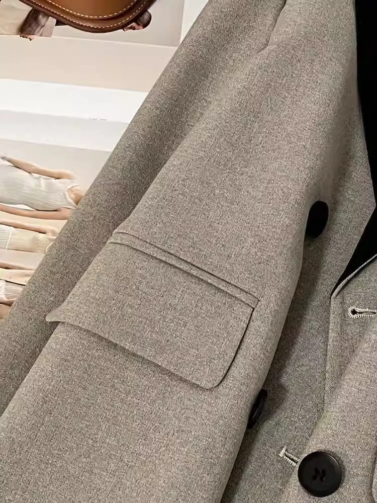 plus Size 300 Pounds Retro Color Block Lapel Women's Autumn Winter Loose Fit Suit Jacket Korean Style Long Sleeve Polyester F...