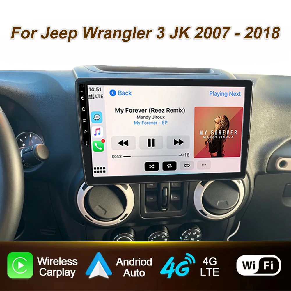 

Car Radio For Jeep Wrangler 3 JK 2007 - 2018 Carplay Android Auto Stereo Player Multimedia GPS Navigation DSP Touch Scree 4G BT