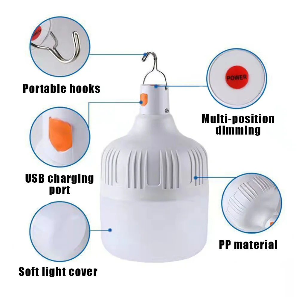 60W USB Rechargeable Portable Camping Light Led Light Emergency Flashlight Lantern Bulb Tents Lighting Equipment Bulb Power