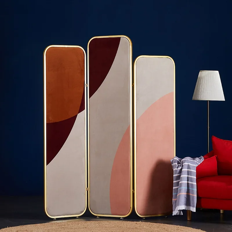 Living room office partition screen mobile entrance metal folding screen