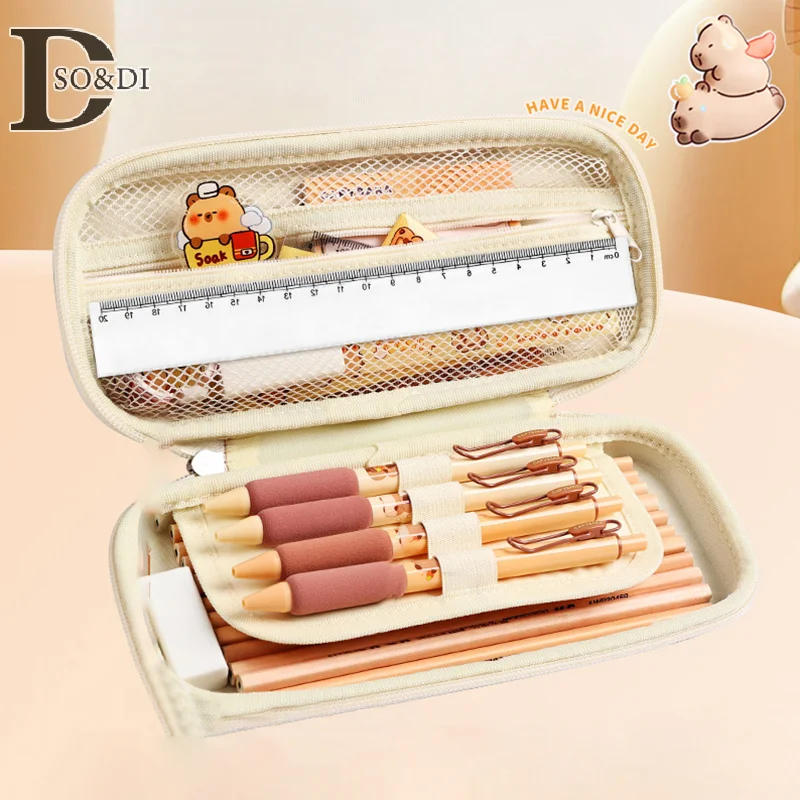 Multifuncional Capybara Pen Box Cartoon Pencil Case Kawaii Portable Waterproof Large Capacity Stationery Storage Boxes Gift