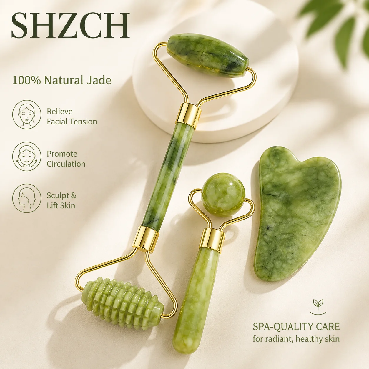 Natural jade facial scraping board roller gift box set