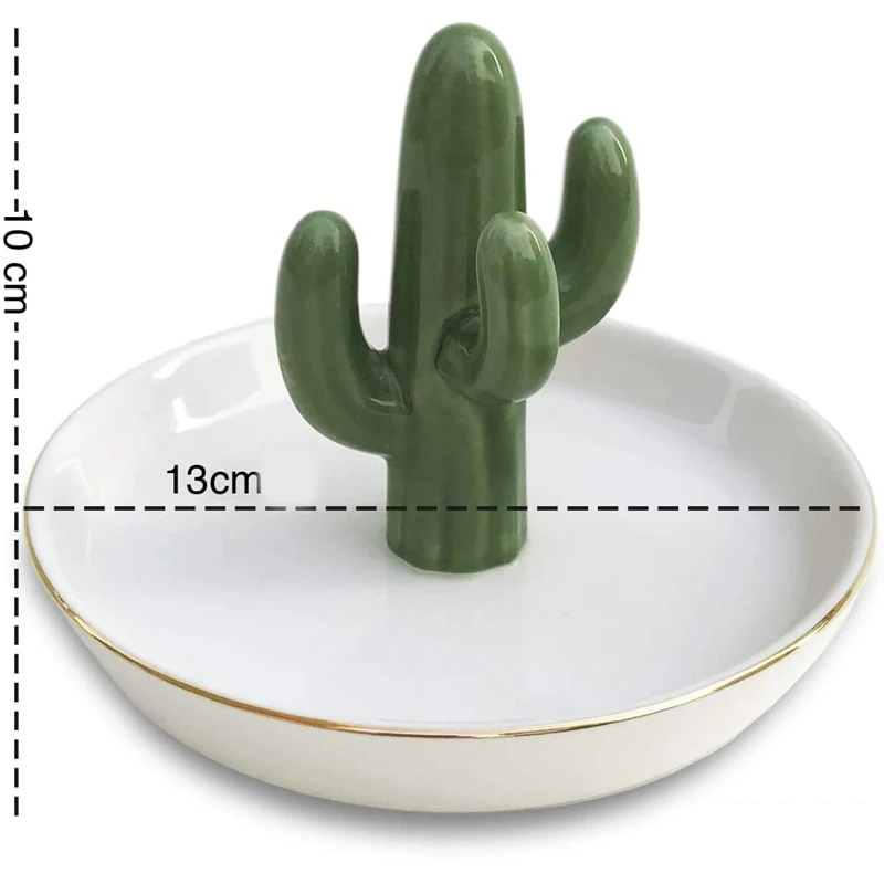 Cactus Ring Holder Tower Earring Trinket Tray Dish Ceramic Jewelry Organizer Tropical Necklace Bracelet Birthday Gift