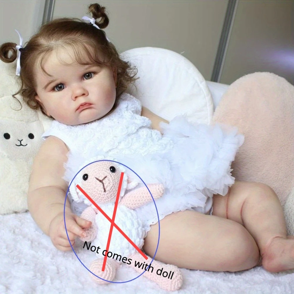 BZDOLL Realistische 60cm 24 Zoll weiche Vinyl-Reborn-Baby-Puppe, dick und groß, mit 3D-bemalter Haut und sichtbaren Venen, Kleinkind-Spielzeug für Kinder, Kunstgeschenk (ohne Schaf)