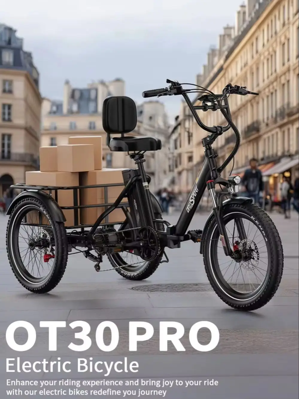 ONESPORT OT30 Pro Dreirädriges Elektrofahrrad 500W Motor 48V18AH APP-Verbindung Stadtpendlerfahrzeug Hydraulische Bremse Rückfahrassistenz 20*3,0 Zoll Reifen Höchstgeschwindigkeit 35KM/H