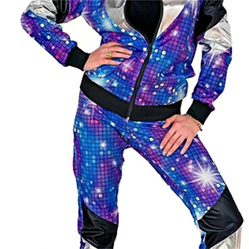 Festive Stage Costume 80 S Vintage Disco Hip Hop Sports Jacket Trousers Two-Piece Suit Men And Women Adult Dance Suit