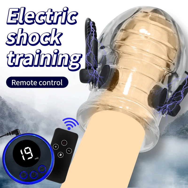 Electric Shock Penis Ring Electro Trainer Massage Cup Chastity Penis Seelves Cock Ring For Men Electrostimulation Ball Stretcher