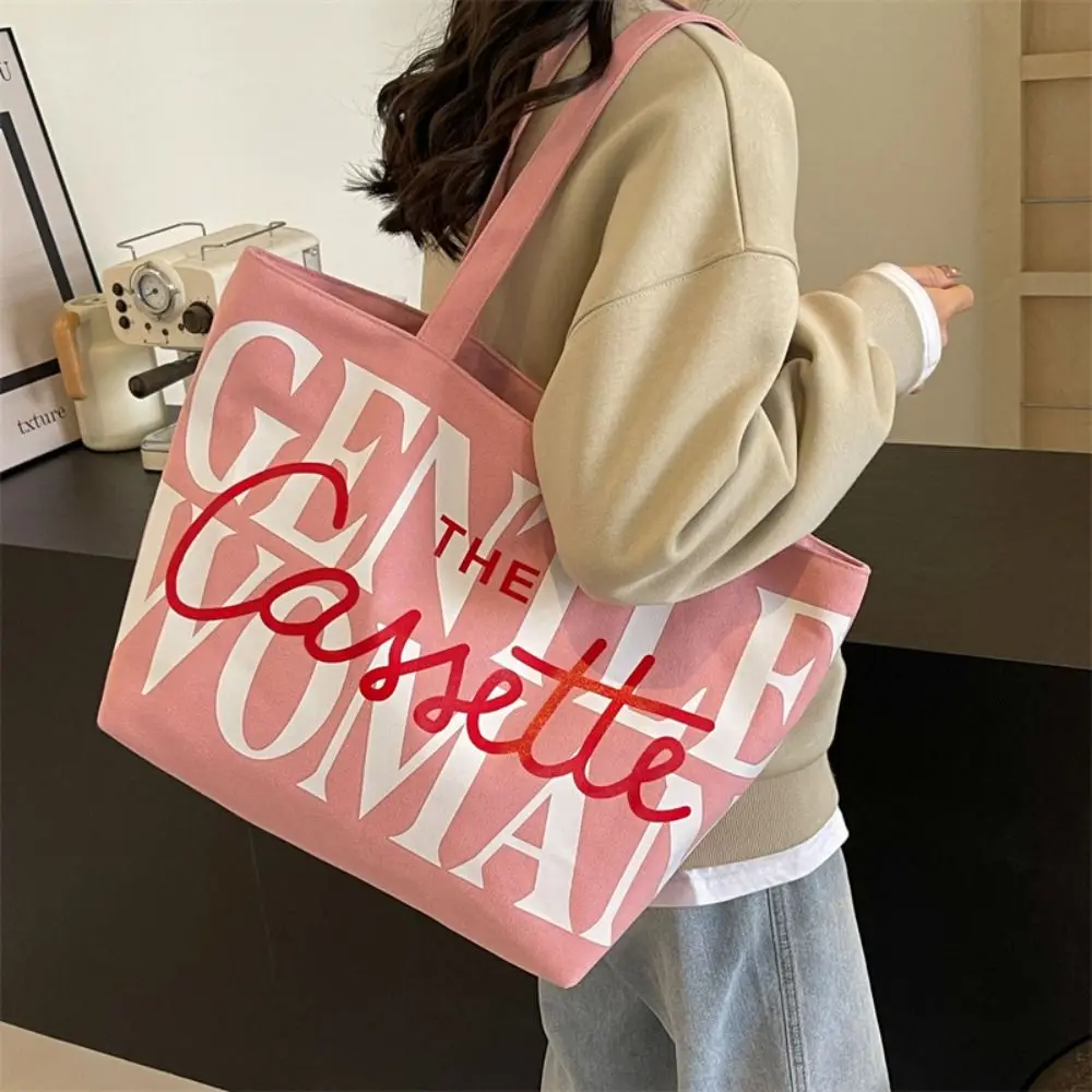 Large Capacity Shoulder Bag Casual Canvas Letter Printing Underarm Bag Gentlewoman Tote Bag Woman Girls