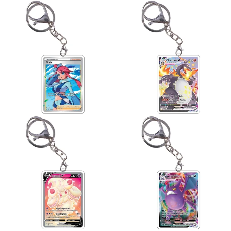 ACG Pokemon Keychain Card Style Skyla Charizard Alcremie Ditto Crobat Anime Game Characters Self Made Acrylic Pendant Decoration