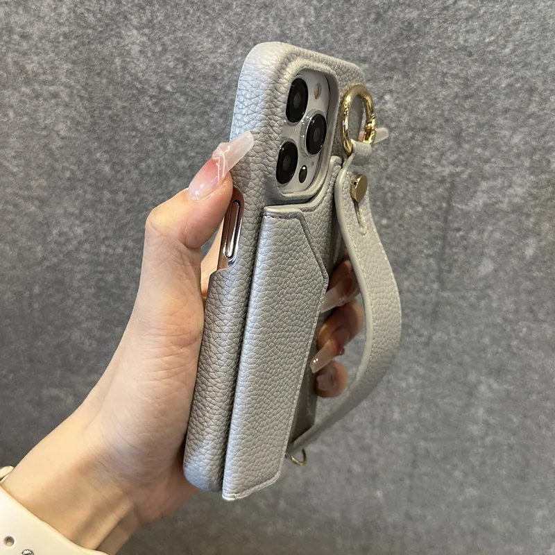 Applicable to Apple 17 mobile phone case 15 fashion leather card wristband iphone14promax advanced sense 13