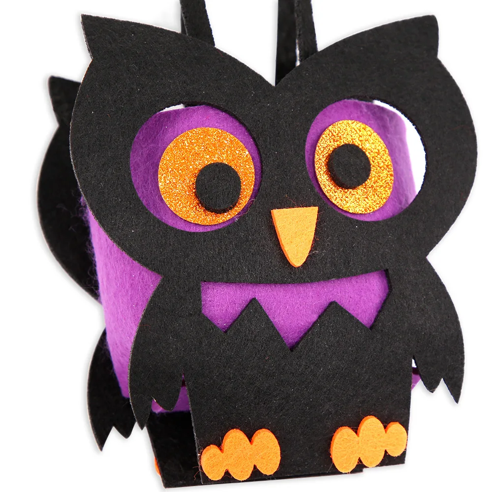 Handgehaltene Halloween-Trick-or-Treat-Tasche aus Filz, 3D-Kürbis-Geist-Fledermaus-Design, Vlies-Tragetasche, klassische Elemente, Goody-Tasche für Kinder