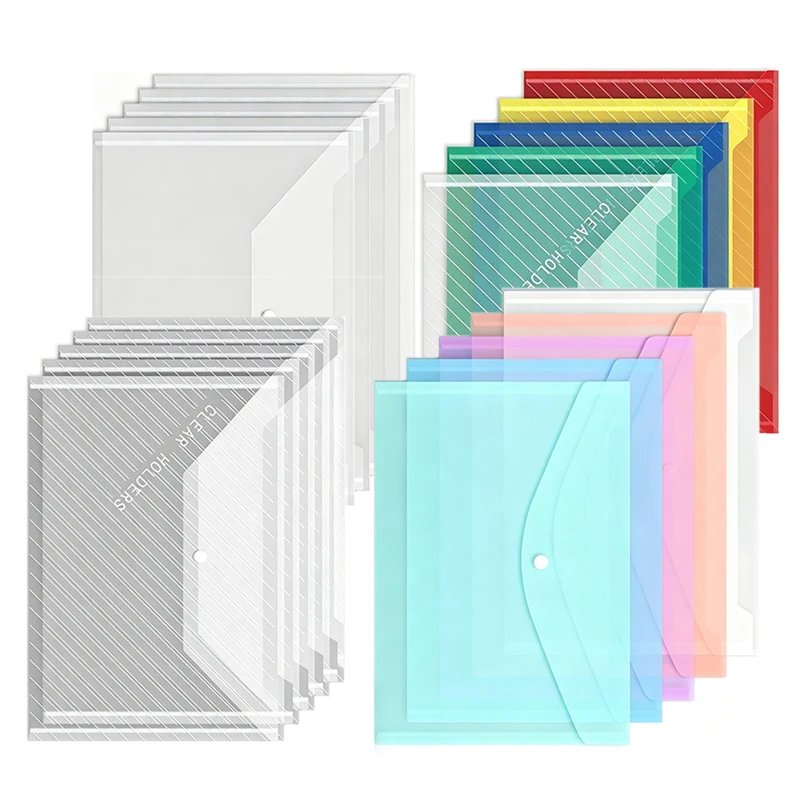 

Document Folder Plastic Envelope Transparent Reusable Envelope Waterproof Folder With Buttons For School Office Supply TMZ