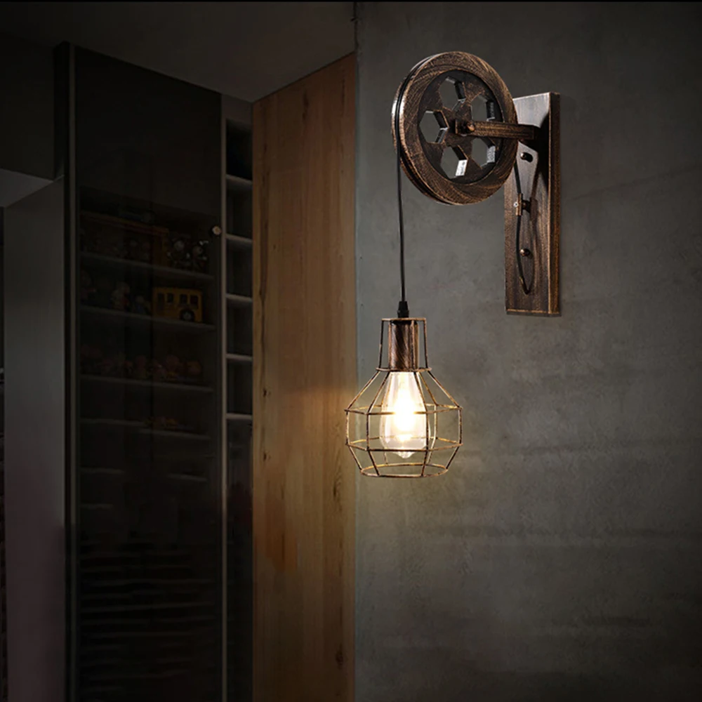 

Wall Lamp Corridor Lifting Pulley Indoor Lighting Home Rustic Retro Metal Industrial Bar Restaurant Wall Sconce Light Fixture