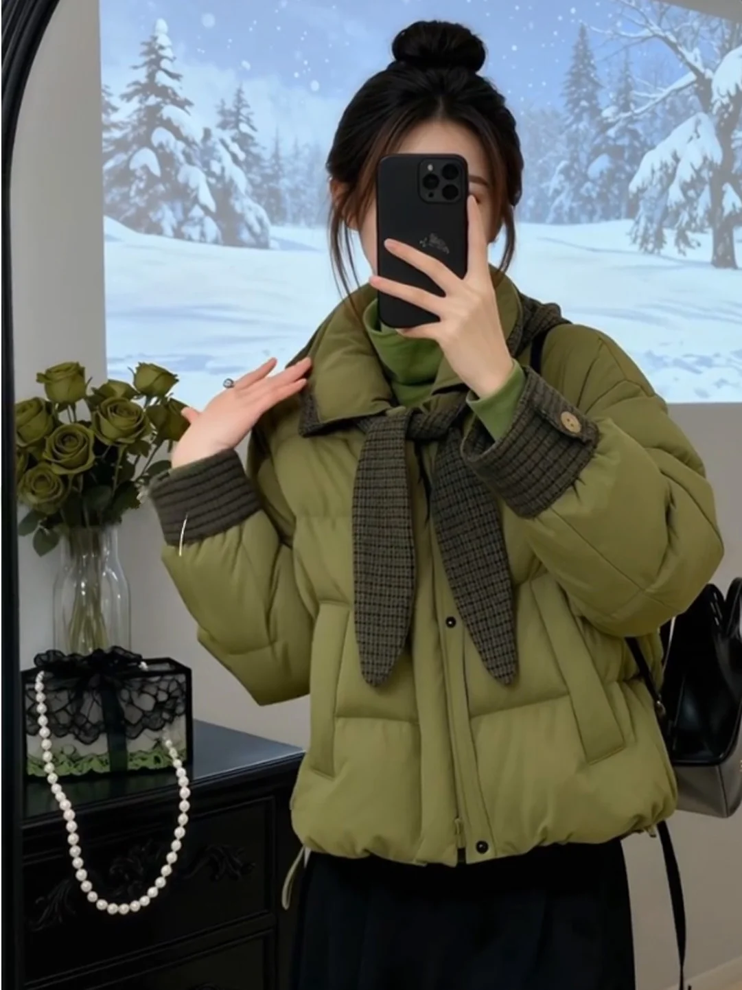 

Thickened Green Hooded Cotton Jacket Women's Fashion Design Casual All-match Winter Outerwear Korean Style Long Sleeve Zipper