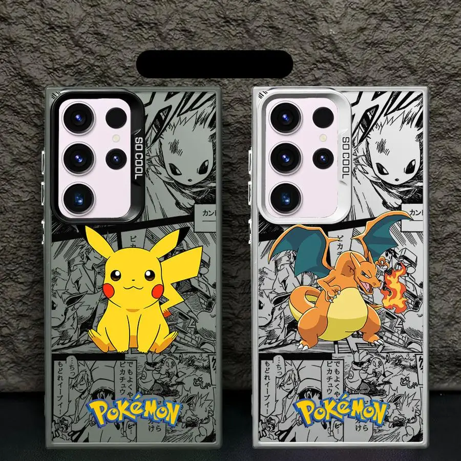 Funda de Pokemons de Anime para Samsung Galaxy S25 Ultra S24 Plus S23 S22 S21 FE S20 Note 20 Funda trasera plateada colorida para teléfono