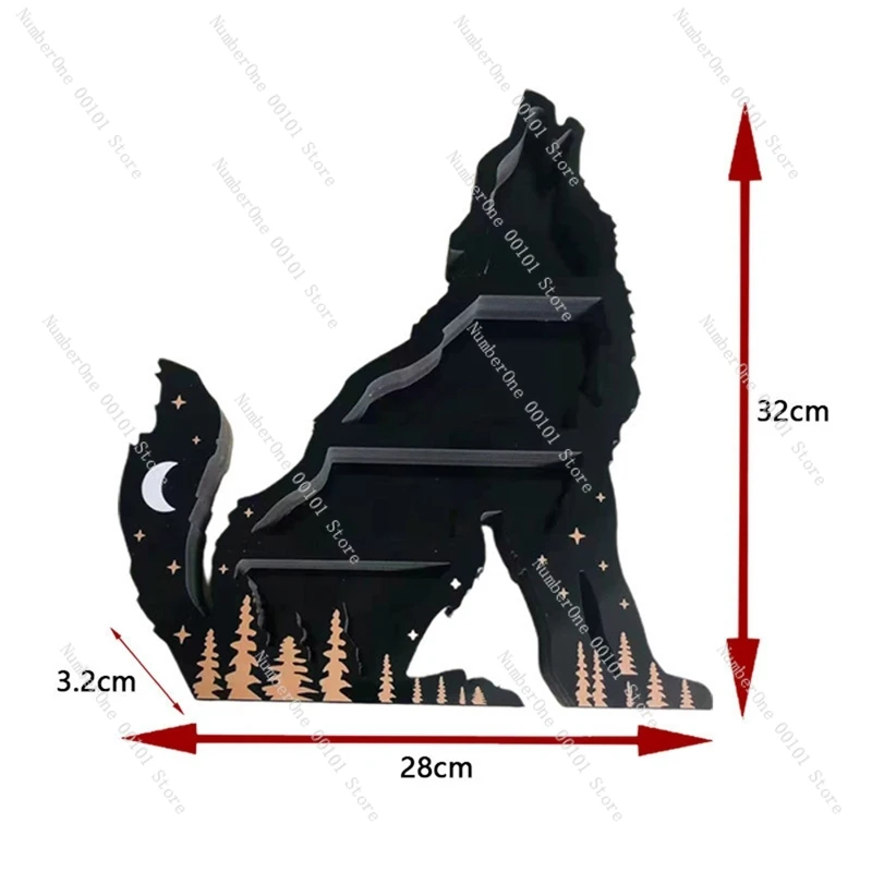 

Wolf Crystal Display Shelf Wooden Essential Oil Storage Rack Wall Hanging Decor Living Room Organizer Ornaments