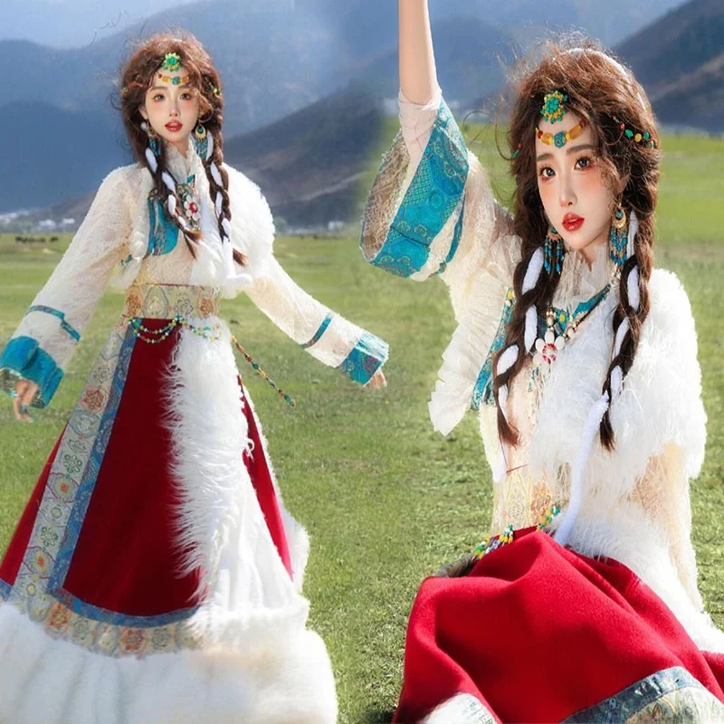 

Tibetan Women's New Sle Clothing Travel Photoaphy Ethnic Minori Fre Girl Photoaphy Clothes Polyester Fiber 75%