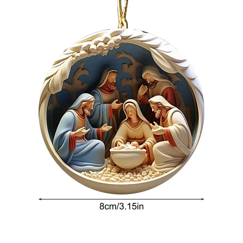 1pcs Nativity Christmas Tree Pendant Jesus Christ Hanging Ornaments 2D New Year Acrylic Exquisite Indoor Nativity Scene Decor