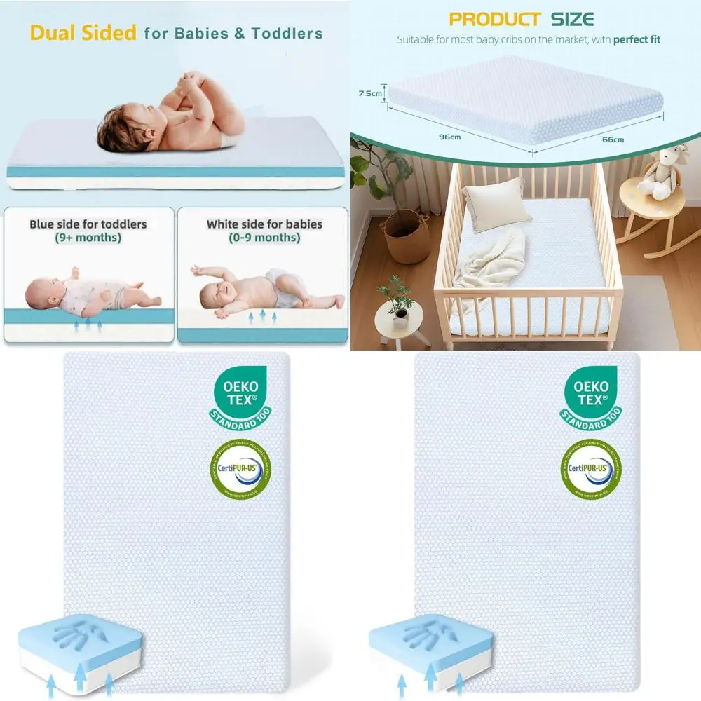 

Портативный двусторонний матрас из пены с эффектом памяти для Pack 'n Play, дышащий и толстый 38x26 со съемным чехлом