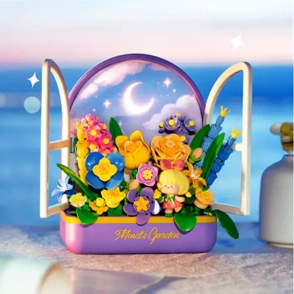 

City Eternal Flower Building Blocks Monet's Garden Assembly Toy 3D Flower Splicing Model Creative Gift Home Ornament