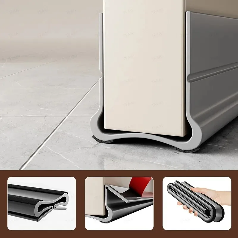 

1PC Door Gap Weather Strip 93cm Adjustable Flexible PVC Triple Seal Soundproof Windproof Bottom Seal Strips Self-adhesive Strip