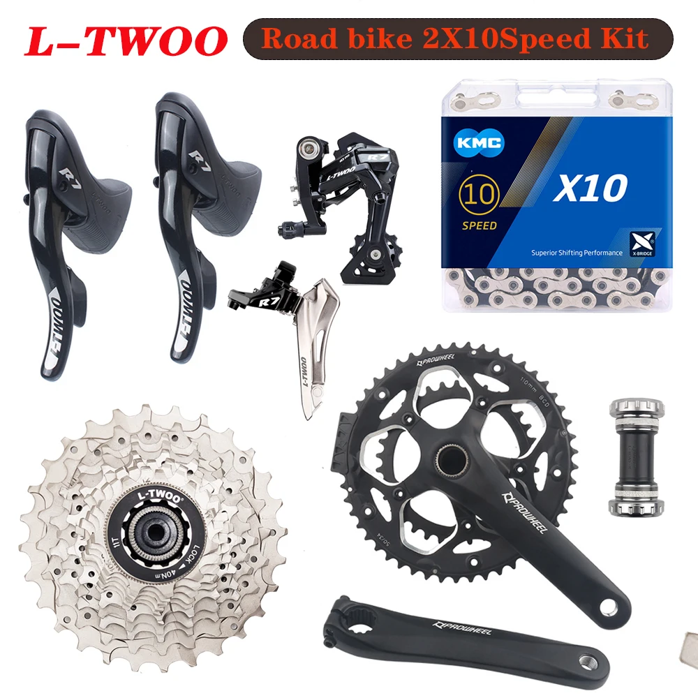LTWOO 2X10 Speed Groupset 10S Road Bike SL-Shift Lever RD Derailleur PROWHEEL-170MM 50-34T Crankset X10 Chain 10V Cassette Kit