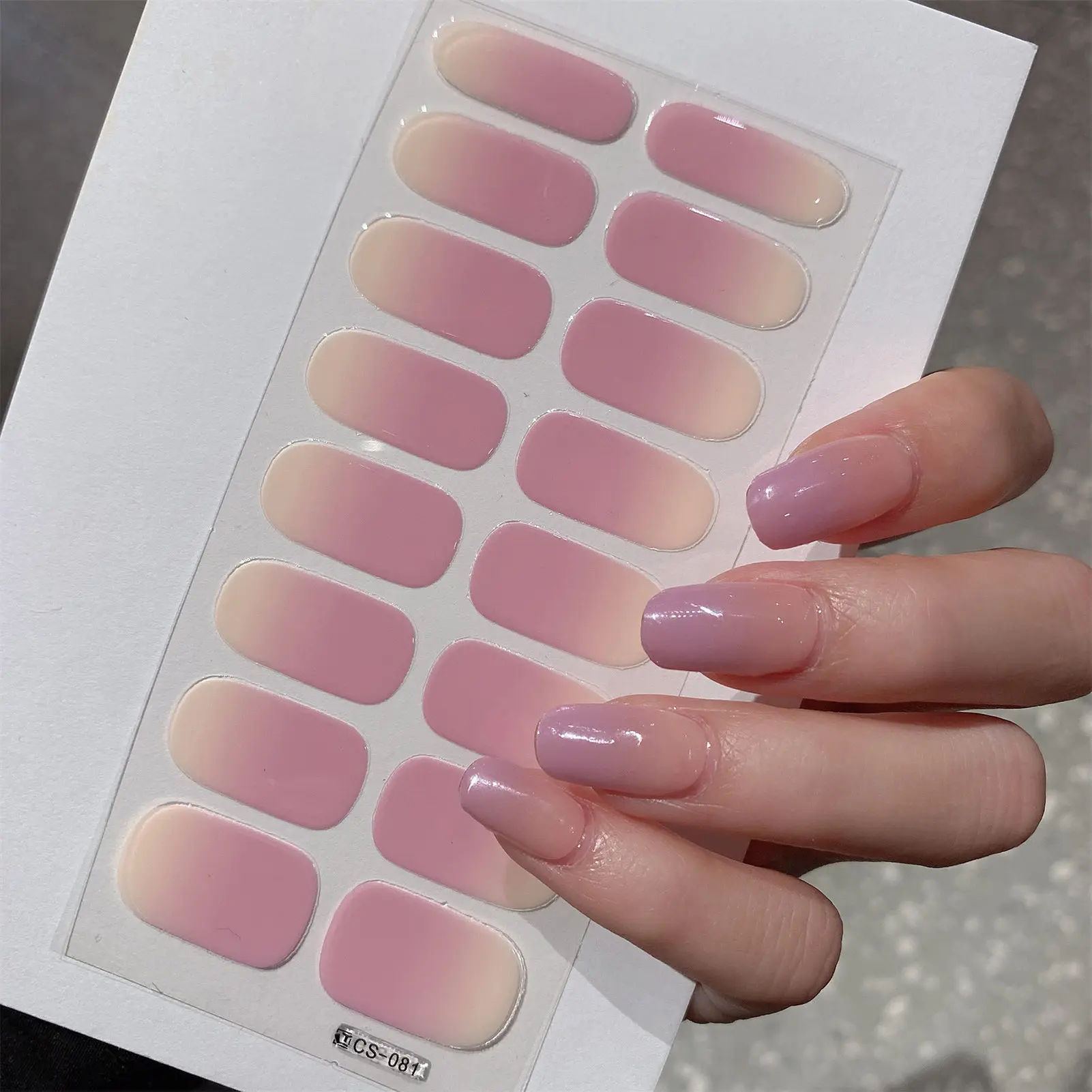 1 Blatt halbgehärtete Wrap-Nagelaufkleber mit Farbverlauf, mehrfarbig, festes Gel, vollständige Abdeckung, Schieber, keine UV-Lampe erforderlich, ausgehärteter, schneller Gel-Nagelaufkleber